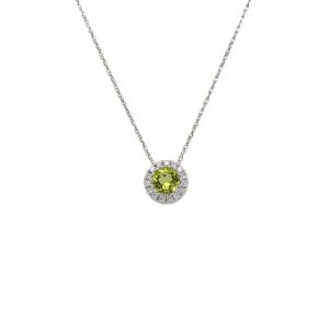 14k White Gold Peridot and Diamond Birthstone Pendant