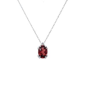 10k White Gold Garnet and Diamond Birthstone Pendant