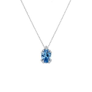 10k White Gold Lab Grown Aquamarine and Diamond Birthstone Pendant