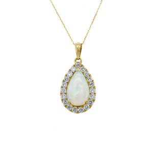 18k Yellow Gold Opal and Diamond Pear Pendant