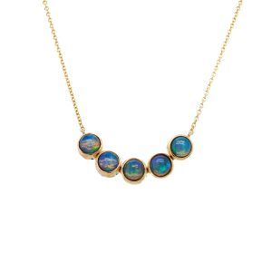 14k Yellow Gold Opal Five-Stone Bezel Necklace