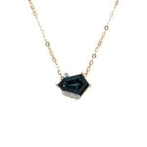 14k Yellow Gold Lab Grown Green Sapphire and Diamond Necklace