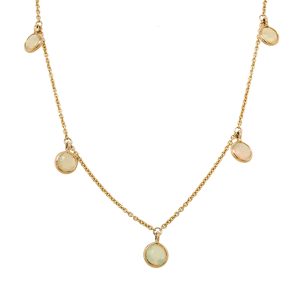 14k Yellow Gold Opal Bezel Dangle Station Necklace