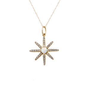 10k Yellow Gold Lab Grown Opal and White Sapphire Star Pendant