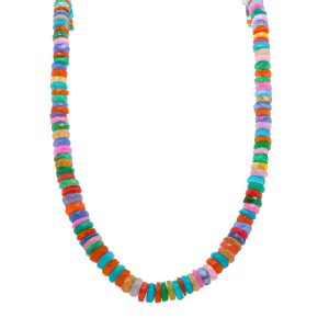 Rainbow Ethiopian Opal Rondelle 18 Inch Necklace
