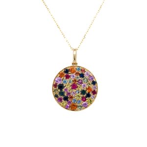 14k Yellow Gold Multi-Colored Gemstone Cluster Pendant