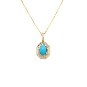 14k Yellow Gold Turquoise and Diamond Pendant