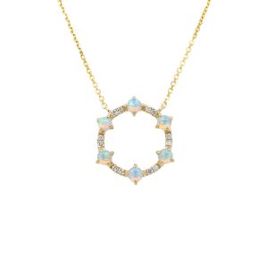14k Yellow Gold Opal and Diamond Necklace
