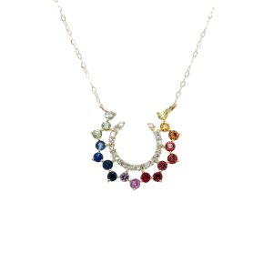 10k Yellow Gold Multi-Colored Gemstone and Diamond Necklace