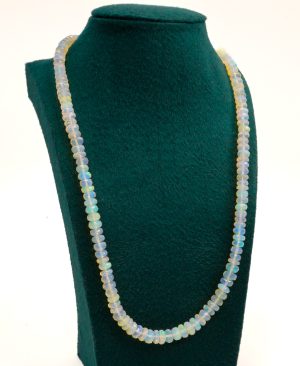 White Ethiopian Opal Rondelle 16 Inch Necklace