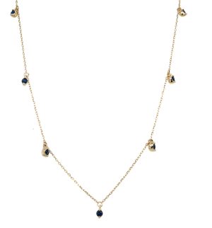 14k Yellow Gold Sapphire Station Dangle Necklace