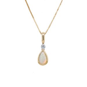 14k Two Tone Opal and Diamond Bezel Pendant
