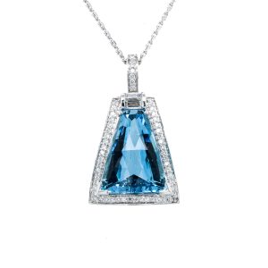 18k White Gold Aquamarine and Diamond Pendant