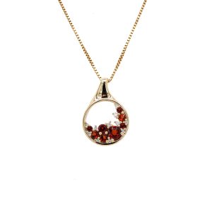 14k Yellow Gold Garnet and Diamond Cluster Pendant
