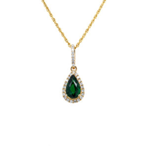 14k Yellow Gold Tsavorite Garnet and Diamond Pear Halo Pendant