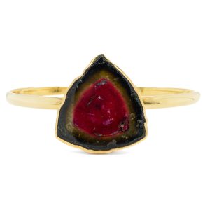 18ky watermelon tourm bezel cuff bracelet