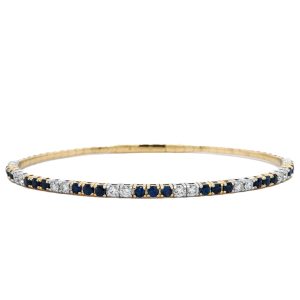 14k Two Tone Gold Sapphire and Diamond Flex Bangle Bracelet