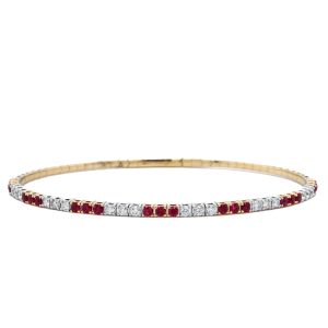 14k Two Tone Gold Ruby and Diamond Flex Bangle Bracelet