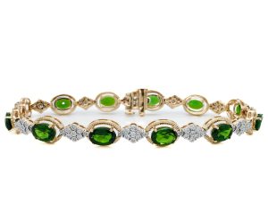 14k Two Tone Chrome Diopside and Diamond Bracelet