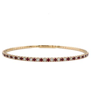 14k Yellow Gold Ruby and Diamond Flex Bangle Bracelet