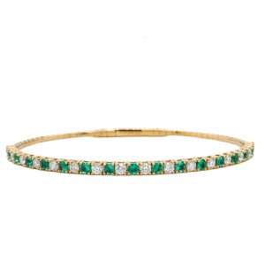 14k Yellow Gold Emerald and Diamond Flex Bangle Bracelet