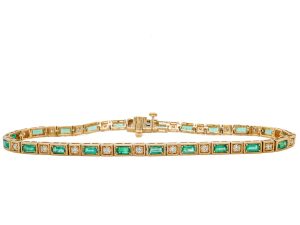 14k Yellow Gold Emerald and Diamond Milgrain Line Bracelet