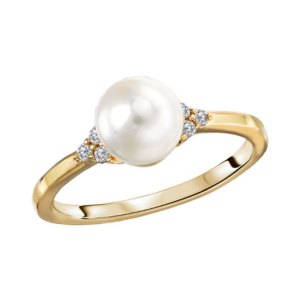 14k Yellow Gold Pearl and Diamond Ring