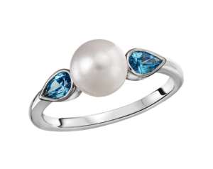 14k White Gold Blue Topaz and Pearl Ring