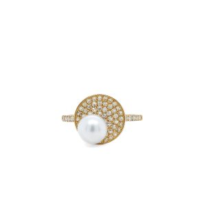 10k Yellow Gold Pearl and Diamond Ring