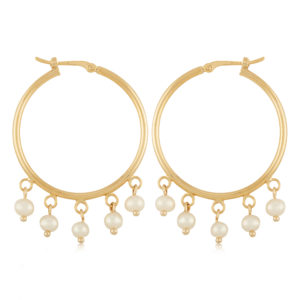 14k Yellow Gold Pearl-Accented Hoop Earrings