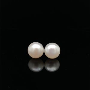 Sterling Silver 9-10mm Button Pearl Stud Earrings