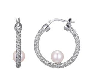 Sterling Silver Pearl Hoop Earrings
