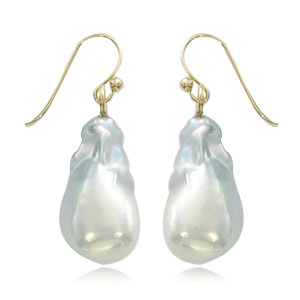 14k Yellow Gold Baroque Pearl Dangle Earrings