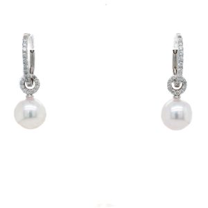 14k White Gold Pearl and Diamond Drop Removable Jackets