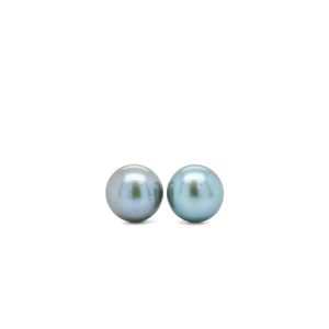 Sterling Silver Green Pearl Button Stud Earrings
