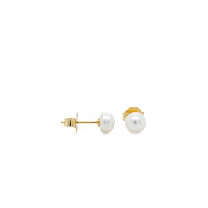 Sterling Silver Yellow Gold Plated Pearl Stud Earrings