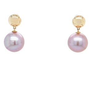 14k Yellow Gold Pink Freshwater Pearl Drop Earrings
