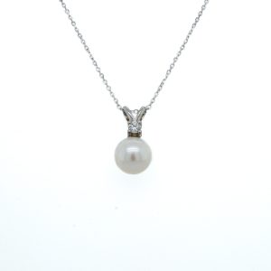 14k White Gold Pearl and Diamond Pendant