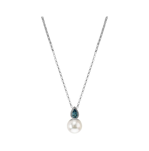 14k White Gold Blue Topaz and Pearl Pendant