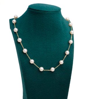 14k Yellow Gold Akoya Pearl Tin Cup Necklace