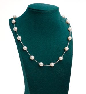 14k White Gold Akoya Pearl Tin Cup Necklace