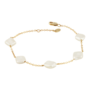 14k Yellow Gold Square Coin Pearl Bracelet