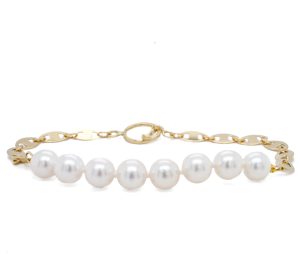 14k Yellow Gold Pearl and Chain Link Bracelet