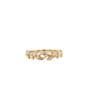 14k Yellow Gold Leaf Milgrain Band