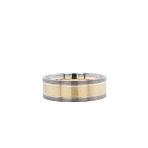 14k Yellow Gold and Dark Grey Brushed Men's Wedding Band