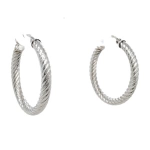 14k White Gold Twist Tube Hoop Earrings