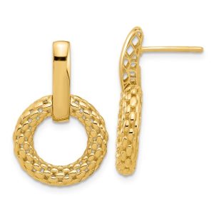 14k Yellow Gold Mesh Door Knocker Earrings