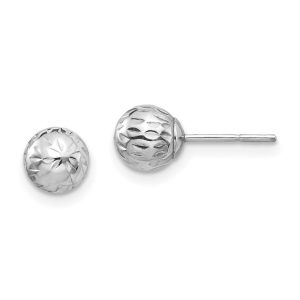 14k White Gold 6mm Diamond Cut Ball Stud Earrings