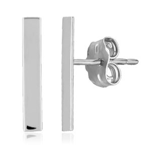 14k White Gold Flat Bar Stud Earrings