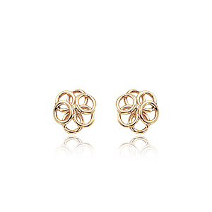 14k Yellow Gold Interlocking Ring Cluster Stud Earrings